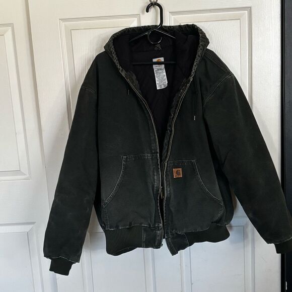 VINTAGE CARHARTT J130 MOS Moss Green Hooded Men's Jacket Workwear Size XXL - Picture 4 of 11